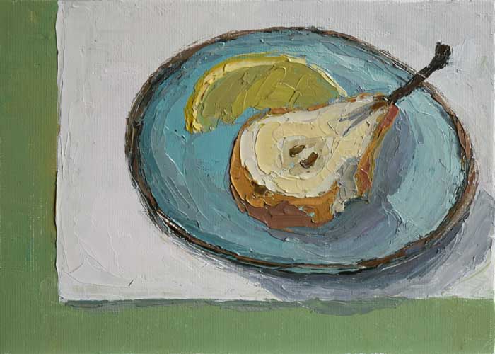 Pear on Blue Plate